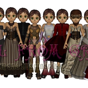 Printable Steampunk Sadie Dress Up Paper Doll & 10 outfits to print at home Great gift Idea Download now image 1