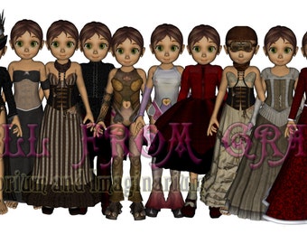 Printable Steampunk Sadie Dress Up Paper Doll & 10 outfits  to print at home - Great gift Idea - Download now