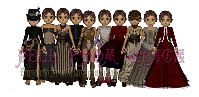 Printable Steampunk Sadie Dress Up Paper Doll & 10 outfits to print at home Great gift Idea Download now image 1