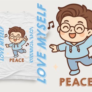 Camiseta con capucha Chibi Dance para niño, diseño PNG de sublimación, fundas de diseño para tazas y almohadas con diseño de camiseta "Love Myself Love Yourself", descarga instantánea de archivos PNG