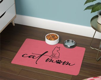Tapete para comida de gato de 12x18 pulgadas con diseño "Mamá de gato, somos la mamá", tapete para comedero de gato con linda huella de pata, tapete absorbente para alimentar mascotas, mantel individual lavable, regalo para amantes de los gatos.