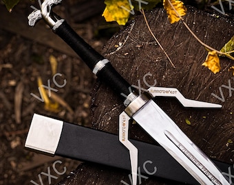 Handmade Witcher Feline Silver Steel Replica Sword: Cosplay Prop with Scabbard