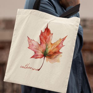 Personalized Fall Leaf Tote Bag, Custom Name Bag, Autumn Maple Leaf Gift, Eco Friendly Reusable Bag, Fall Vibes Tote