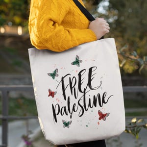 Borsa tote personalizzata gratuita per la Palestina, borsa in tela con nome personalizzato per le proteste, regalo solidale per attivisti, bandiera palestinese, borsa della spesa ecologica riutilizzabile