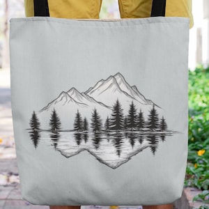 Bergwald Tote Bag mit Name, Natur Szene Canvas Tasche, personalisiertes Geschenk für Outdoorsy Frauen & Männer