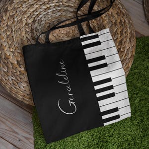 Personalized Piano Tote Bag with Name, Music Lover Gift, Custom Music Bag for Women, Teacher Gift, Custom Name Tote Bag