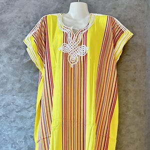 Moroccan Gandoura Kaftan Dress Lightweight Cotton Robe Moroccan pyjamas Handmade Moroccan Clothing Gift for Her