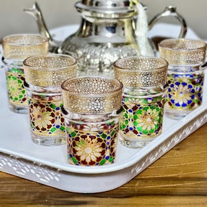Moroccan Tea Glasses set of Gold beldi Cups Zellij design tea cups small Multicoloured Traditional Moroccan Glassware 25% OFF
