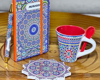 Moroccan Gift Set: Zellij Notebook, Pen, Coffee Cup & Saucer - Etsy
