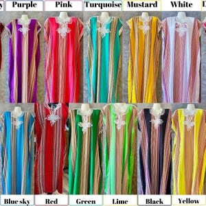 Moroccan Gandoura Kaftan Dress for Women Striped Bohemian Caftan Handmade Berber Robe Multicolor Djellaba Arab Abaya moroccan pijama