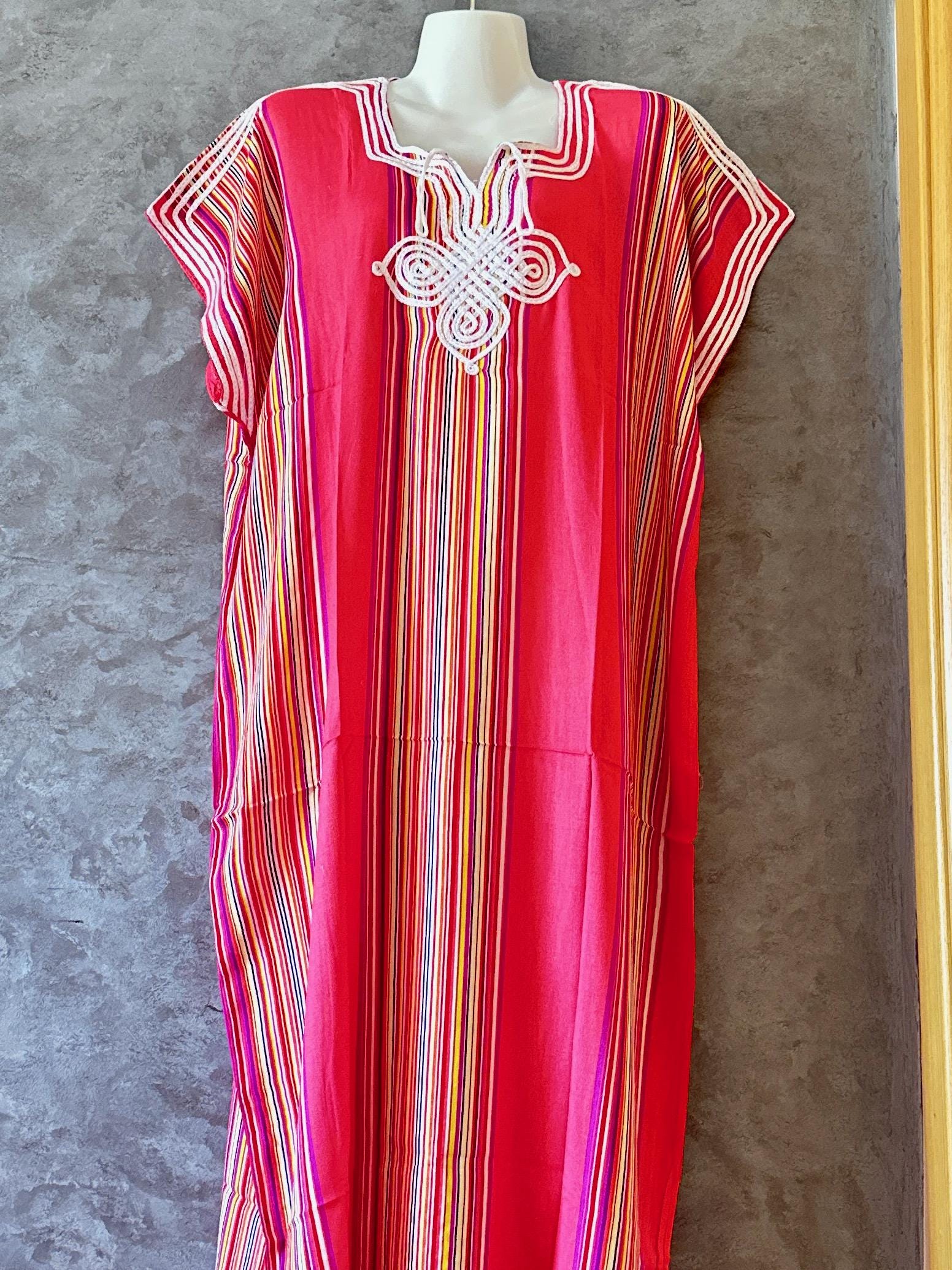 Moroccan Gandoura Kaftan Dress Lightweight Cotton Robe Moroccan Pyjamas ...