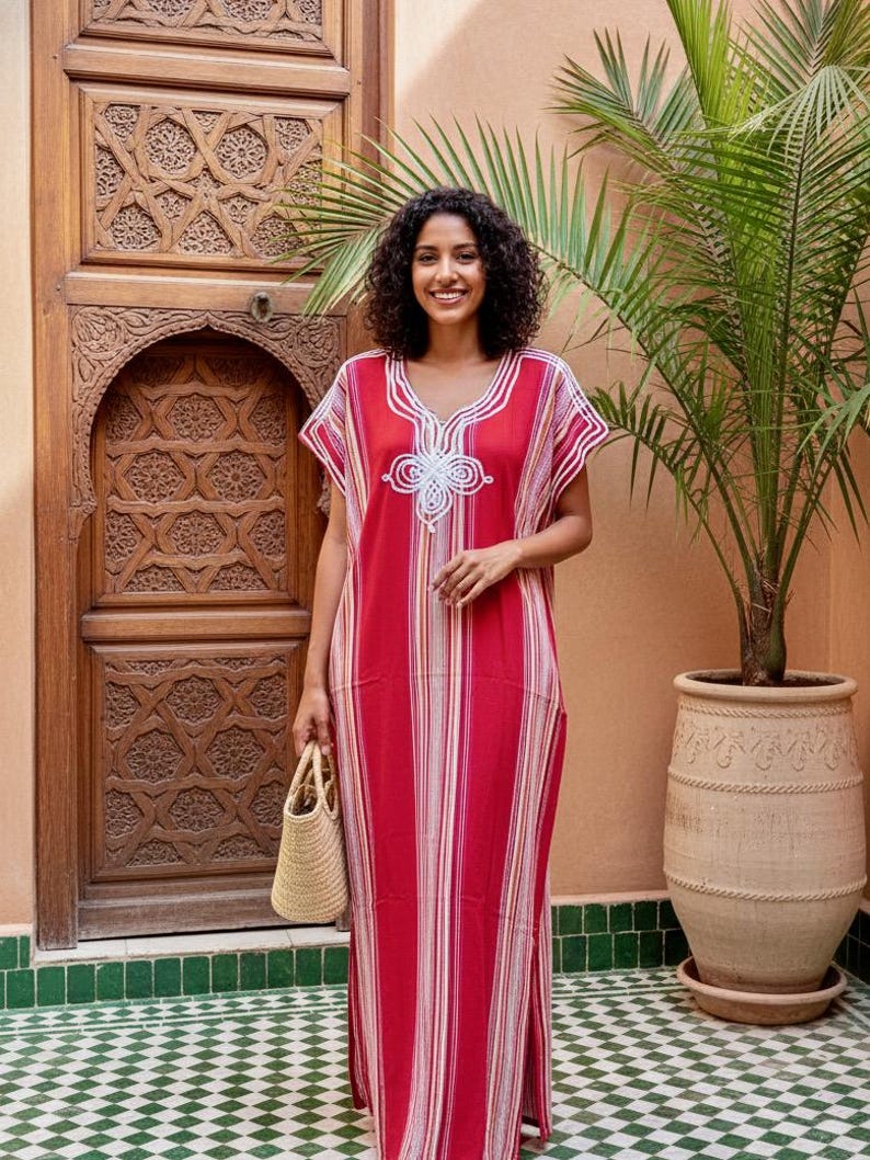 Moroccan Gandoura moroccan caftan for Women boho dresses moroccan free people dress Red