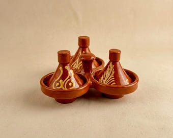 Mini Moroccan Tagine Spice Holder – Small Terracotta Tagine Dish – Handmade Mini Tagine Pots – Moroccan Tagine Decor – Triple Serving Tagin