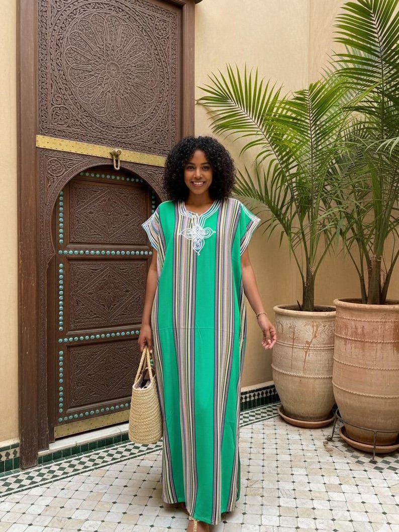 Moroccan Gandoura moroccan caftan for Women boho dresses moroccan free people dress Green
