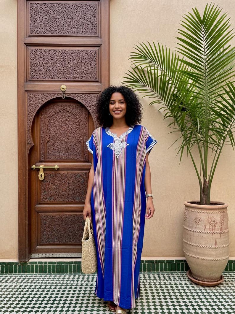 Moroccan Gandoura moroccan caftan for Women boho dresses moroccan free people dress Blue