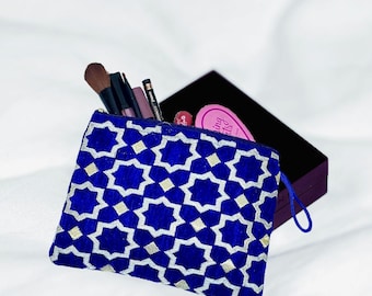 Handmade Moroccan Makeup Pouch: Embroidered Velvet Cosmetic Bag