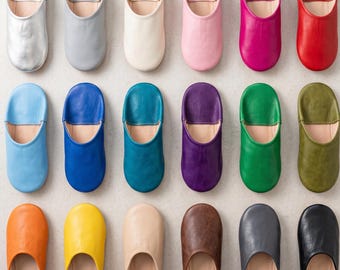 Moroccan Leather Babouche Slippers, Handmade House Shoes, Colorful Moroccan Mules, Traditional Leather Slippers Gift