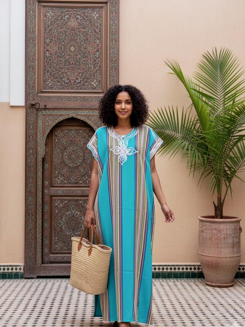 Moroccan Gandoura moroccan caftan for Women boho dresses moroccan free people dress Turquoise