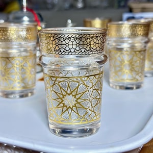 Moroccan tea glasses set of Gold tea cups Zellij design tea set small gold vintage Moroccan tea glasses