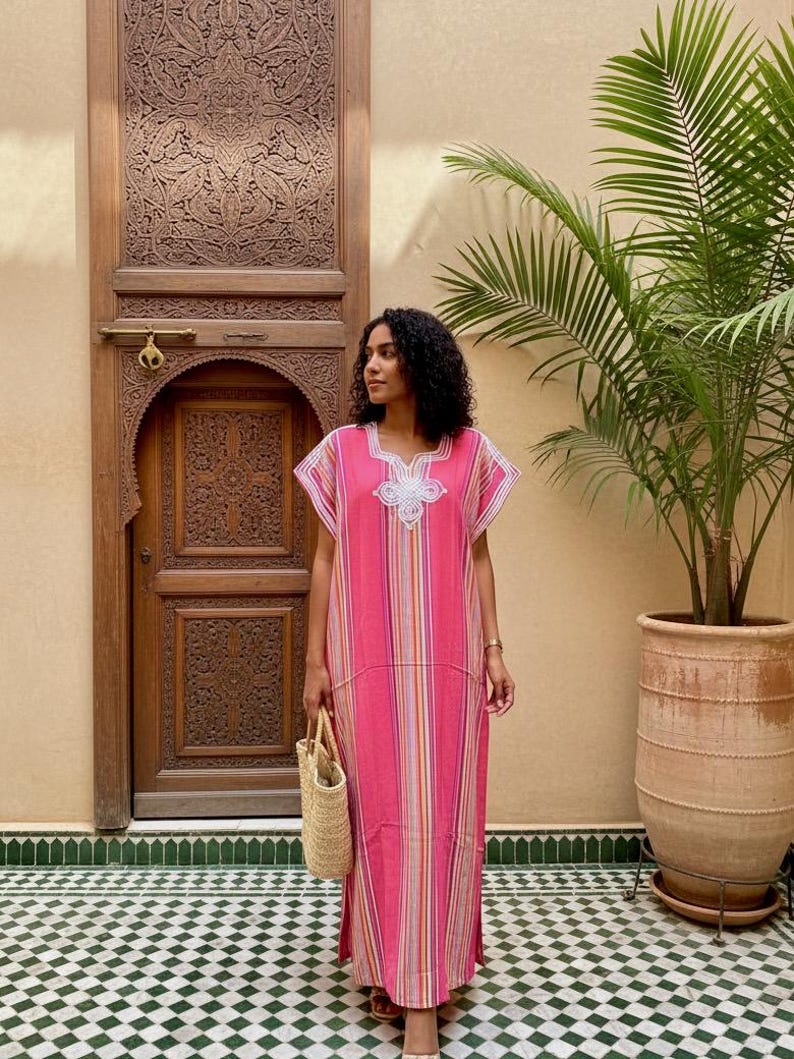 Moroccan Gandoura moroccan caftan for Women boho dresses moroccan free people dress Pink