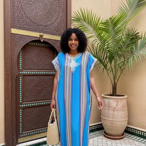 Moroccan Gandoura moroccan caftan for Women boho dresses moroccan free people dress Sky Blue