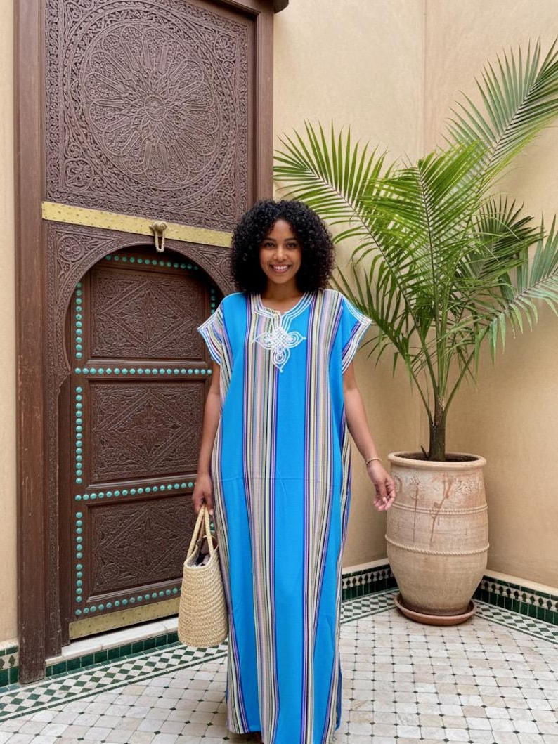 Moroccan Gandoura moroccan caftan for Women boho dresses moroccan free people dress Sky Blue