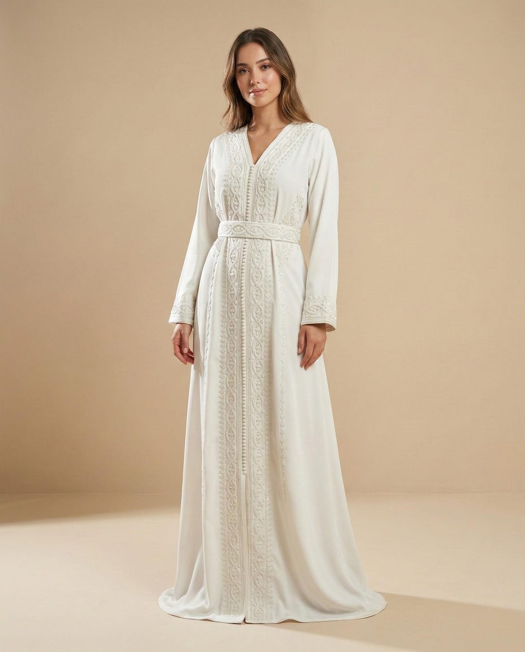 White Moroccan Kaftan | Bridal Caftan Dress | Wedding Guest Abaya ...