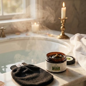 Royal Moroccan Hammam Spa Kit | Eucalyptus Black Soap, Kessa Glove, Rhassoul Clay, Nila Powder, Argan Oil | Exclusive Artisan Detox Gift Set image 3