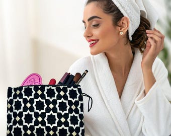 Bolso de mano marroquí con cremallera para maquillaje, neceser de - Main Image