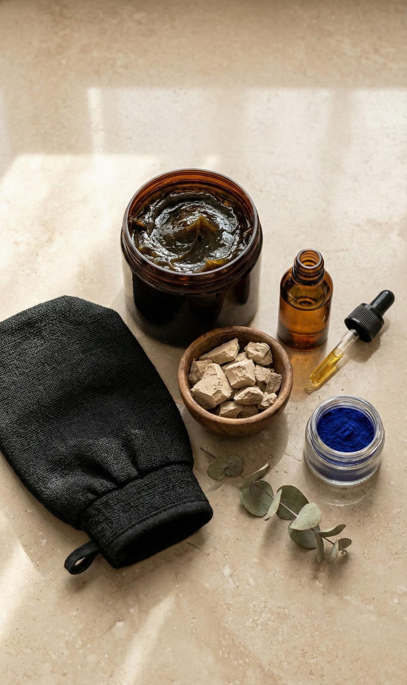 Royal Moroccan Hammam Spa Kit | Eucalyptus Black Soap, Kessa Glove, Rhassoul Clay, Nila Powder, Argan Oil | Exclusive Artisan Detox Gift Set image 1