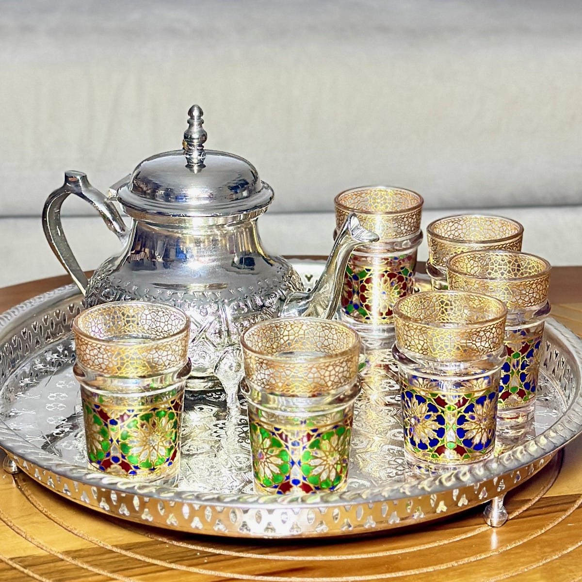Moroccan Tea Set: Silver Teapot, 6 Tea Glasses and Sliver Teatray | Etsy