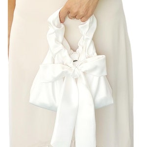 Ivory Satin Bridal Clutch: Elegant Bow Evening Bag