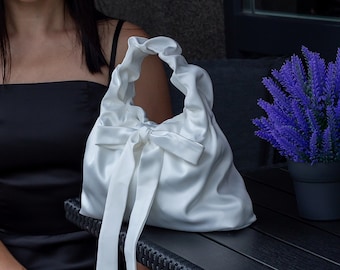 Ivory Satin Bridal Clutch: Elegant Wedding Handbag