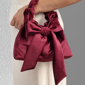 Elegante Samt Burgund Clutch-Kleine Handtasche mit Schleife,Velour Hochzeit Geldbörse,Handgemachte Tasche für Event Party,Velour Abendtasche,Geschenk für Sie