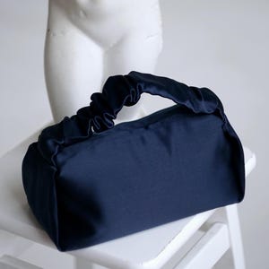 Navy Blue Satin Evening Purse: Elegant Silk Handmade Clutch, Women Handbag