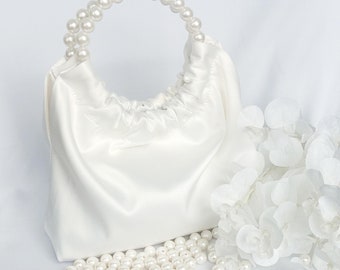 White Satin Bridal Purse – Elegant Wedding Handbag for Bride with Stylish Design, Perfect for Carrying Essentials on Your Special Day