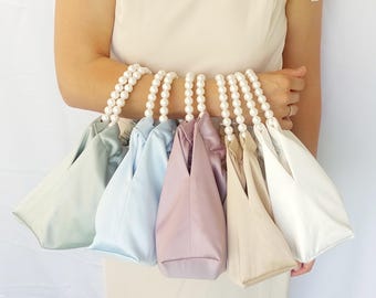 Satin Clutch Bag: Elegant Evening Beaded Wedding guest Purse