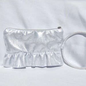 Satin Bridal Clutch: Silver Wristlet Party Purse, Handmade Wedding Bag