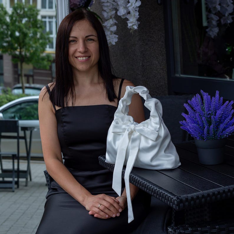 bridal bag, white clutch, handmade satin handbag, gift for bride, evening silk bag, party bag