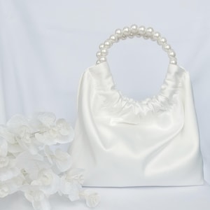Cream Satin Wedding Purse: Elegant Bridal Handbag with Beaded Handle
