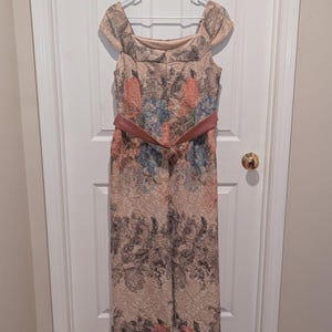 Adrianna Papell Floral Satin Belt Vintage Inspired Midi Formal Dress Gown Sz 14 immagine 3
