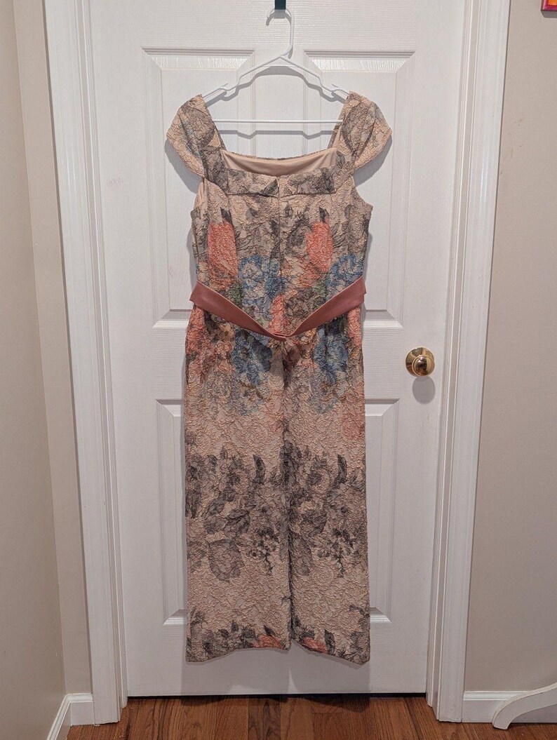Adrianna Papell Floral Satin Belt Vintage Inspired Midi Formal Dress Gown Sz 14 immagine 3