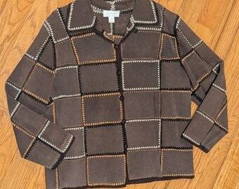 Y2K Patchwork Suede Leather Whipstitch Jacket Boho Festival Western CJ Banks 1X