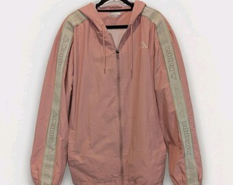 Y2K Kappa Pink Windbreaker Jacket Streetwear Logo Tape Hooded XXL