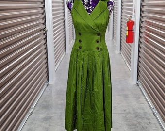 Vestido midi verde oliva estilo vintage dark academia cottagecore de Jones NY, talla 4