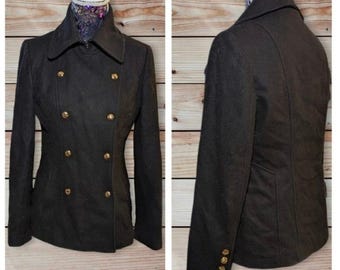 Y2K Dark Academia Quiet Luxury Wool Blend Military Peacoat Guess Small Old Money