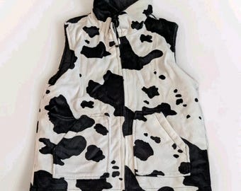 Andy Johns Cow Print Y2K Faux Fur Puffer Vest Western Coquette Rodeo Reversible