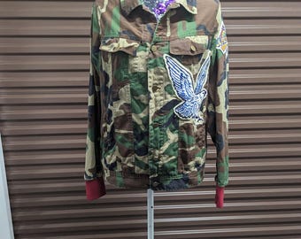 Vintage Dream Land Size Large Green Army Camo 1996 World Series Jacket Baseball