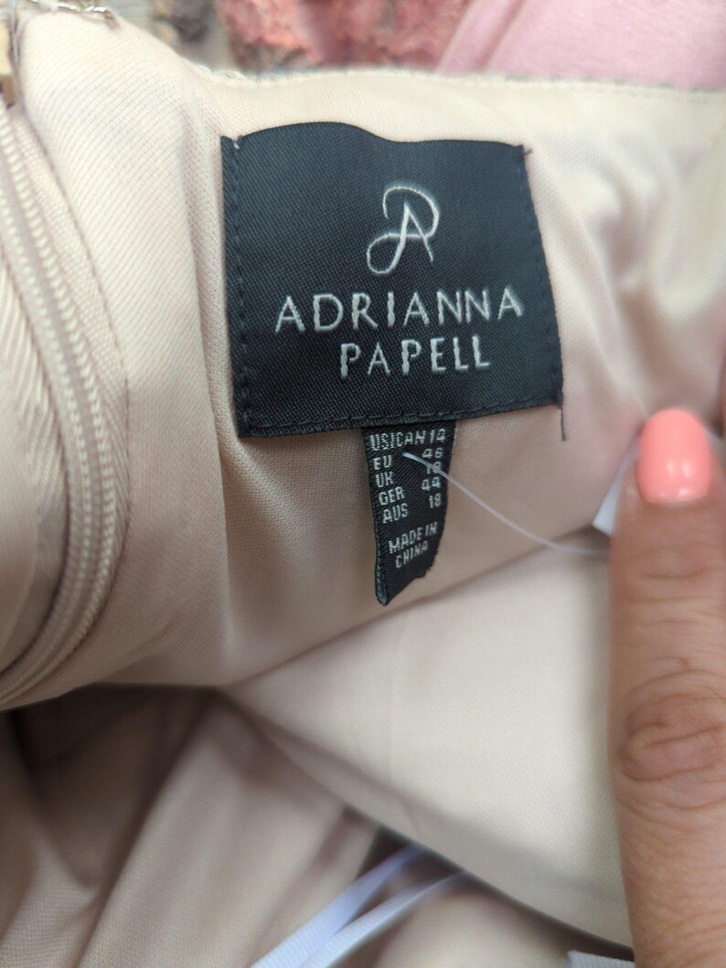 Adrianna Papell Floral Satin Belt Vintage Inspired Midi Formal Dress Gown Sz 14 immagine 2