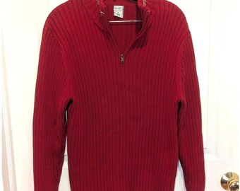 Vintage Y2K Red Ribbed Quarter Zip Cotton Sweater Preppy Old Navy XL